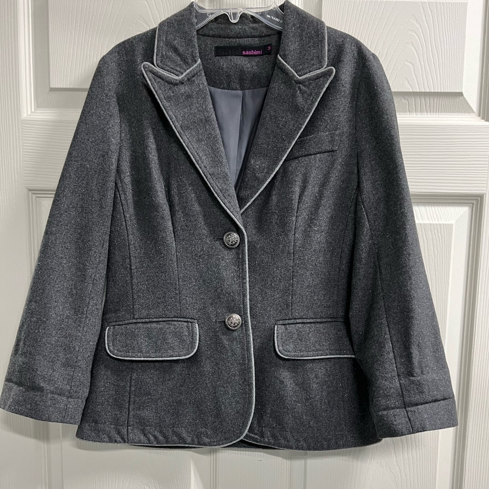 Sashimi Gray Wool Blend Lined Blazer - Size M - VGUC